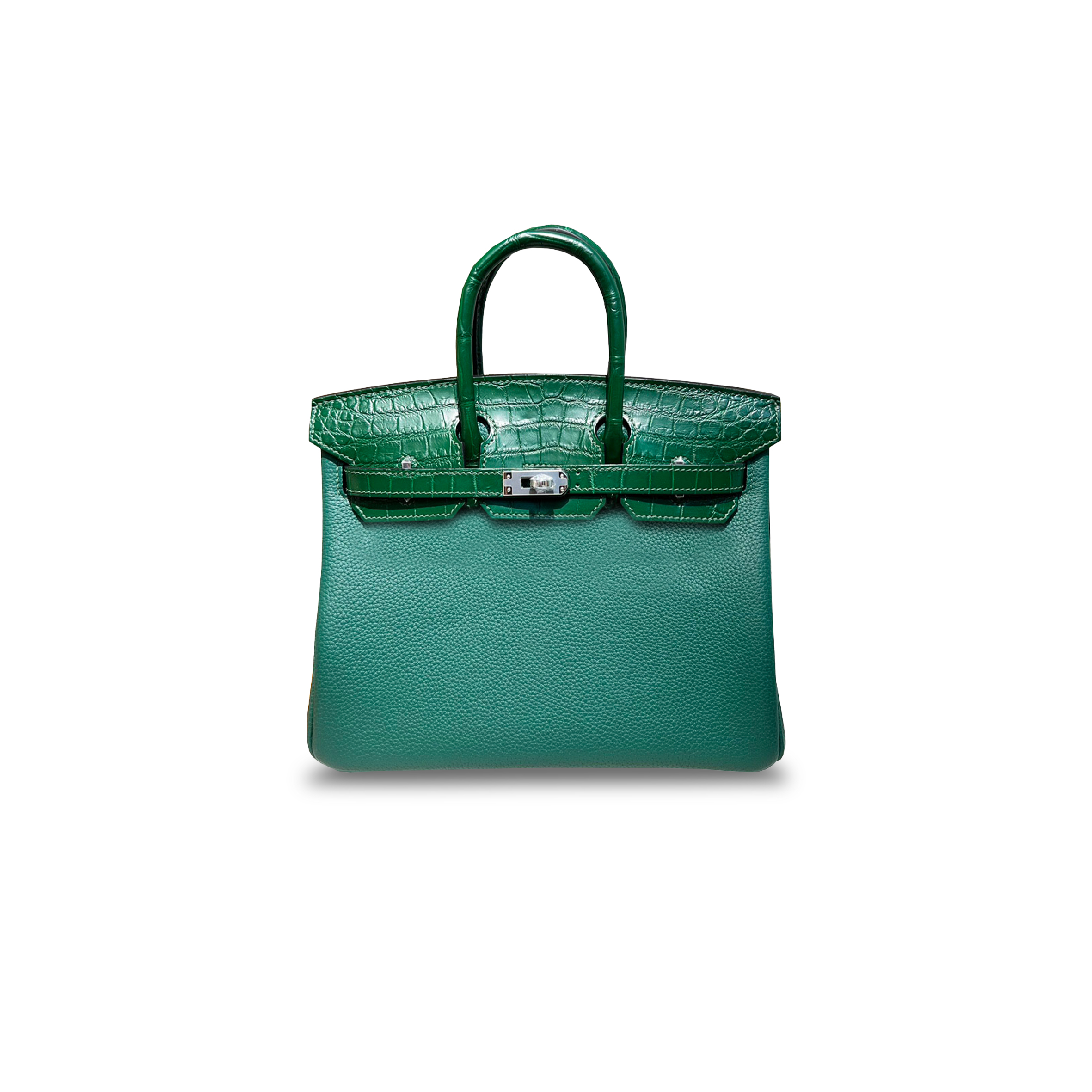 H**mes master birkin 25 crocodile and togo leather emerald silver buckle h076216ck33 (25*20*13cm)